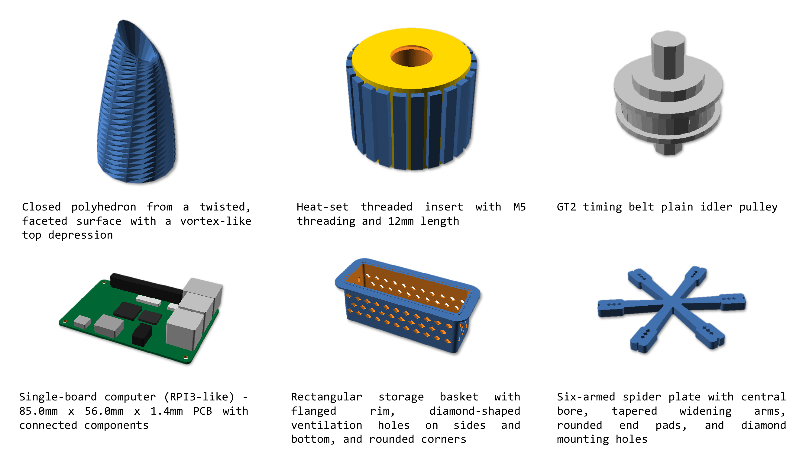 Examples of CRAFT-generated parametric CAD models
