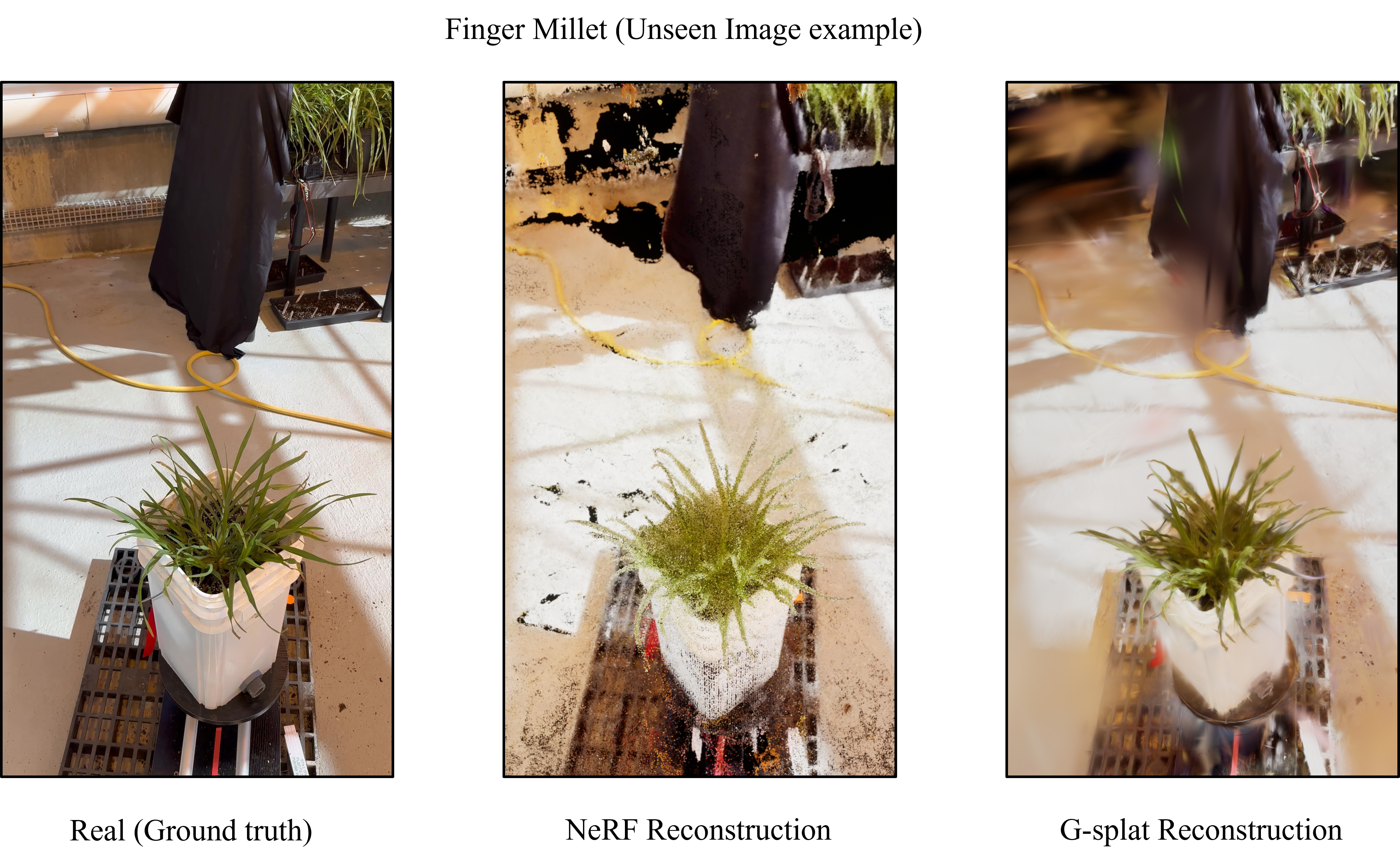 Unseen viewpoints comparison for NeRF and G-Splat